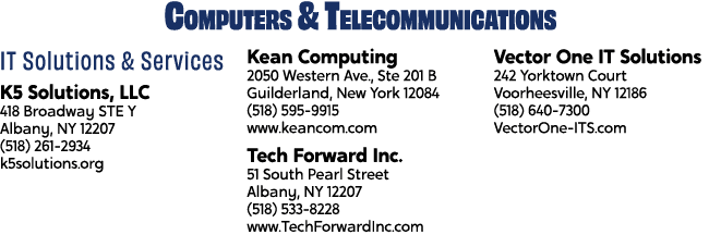 Computers & Telecommunications IT Solutions & Services K5 Solutions, LLC 418 Broadway STE Y Albany, NY 12207 (518) 26...