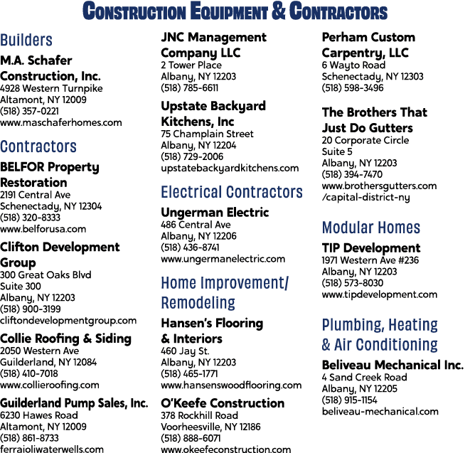 Construction Equipment & Contractors Builders M.A. Schafer Construction, Inc. 4928 Western Turnpike Altamont, NY 1200...