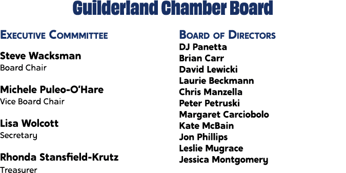Guilderland Chamber Board Executive Commmittee Steve Wacksman Board Chair Michele Puleo O’Hare Vice Board Chair Lisa ...